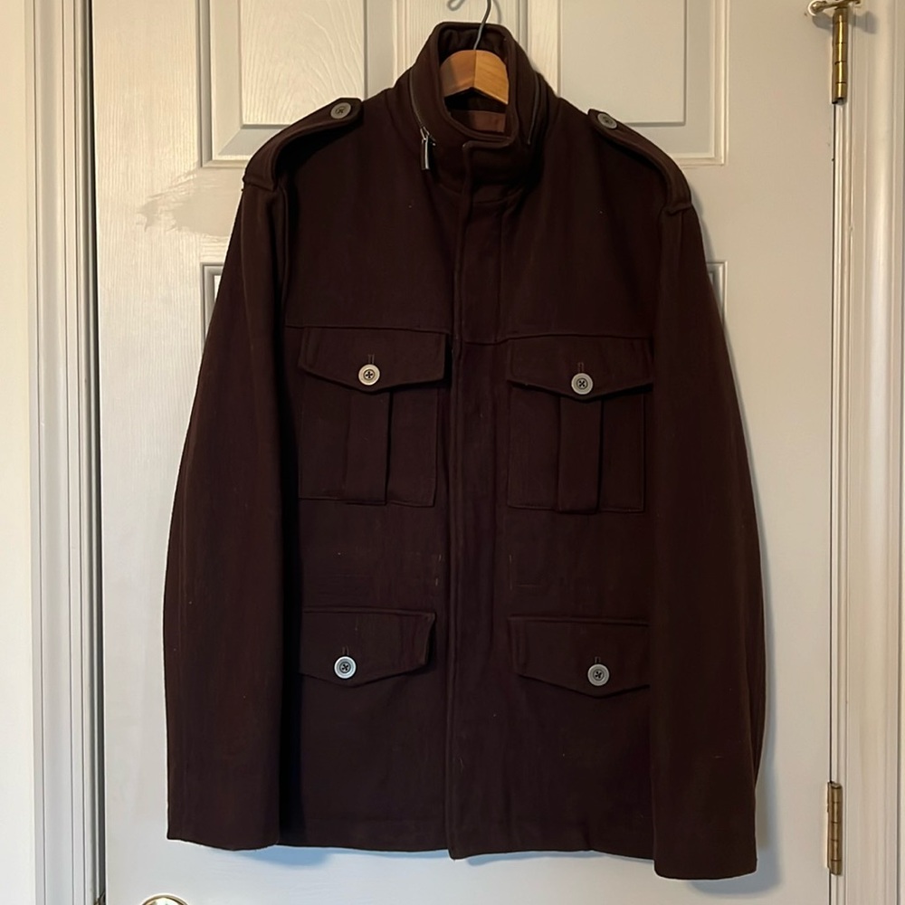 Perry Ellis Mens Pea Coat M Brown